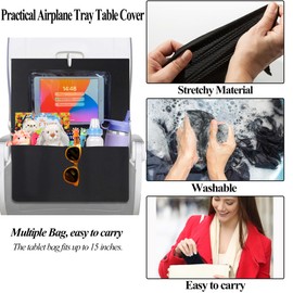 Airplane Tray Table Cover with Tablet Pocket, Airline Flight Seat Back Organizer for Kids and Adult