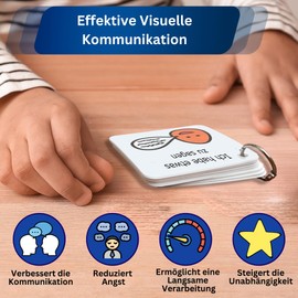 Kommunikations-Schlüsselring Nonverbale Autismus Hilfsmittel – 16 Kommunikationskarten Autismus – Robust Hochwertige Visuelle Kommunikation