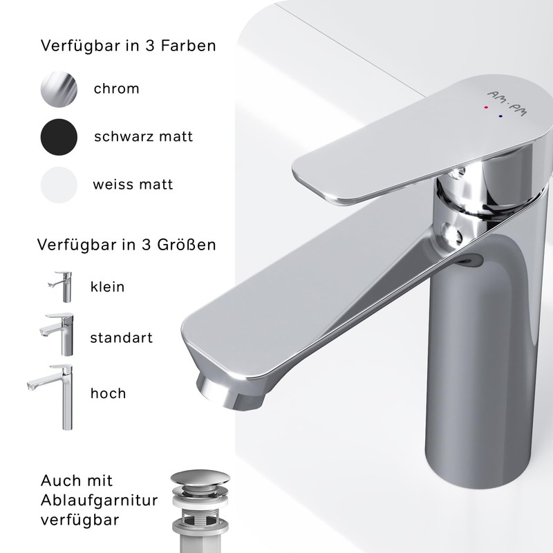 AM.PM Hit FTA02200 Washbasin Tap with Single-Lever Mixer Tap Short