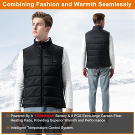 BIAL Heated Vest for Men, Men's Heated Vest with 12000 mAh Battery Pack, Carbon Fiber Apparel, Lightweight Heated Jacket