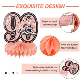 9 Pcs 90th Birthday Decorations, Honeycomb Centerpieces For Table Rose Gold Birthday Decorations, Happy Birthday Decorations, Honeycomb Table Topper For Birthday Party Decorations