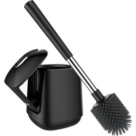 Silicone Toilet Bowl Brush and Holder Automatic Toilet Brushes for Bathroom with Holder Ventilated Toilet Cleaner Brush for Toilet Scrubber Cleaning - Black to liet - Color: White & Grey