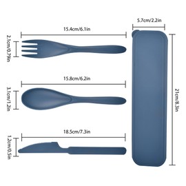 Travel Cutlery Set with Case, Reusable Plastic Cutlery Set, Portable Cutlery Set for Work School Daily Use Camping Cutlery Set for Outdoor Travel Picnic (Blue)