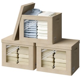Storage Bins with Lids,Transparent Window Fabric Storage Boxes,Foldable Storage Baskets with Handles,closet organizers and storage bins for Clothes,Books,Yarn,Home,Office