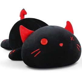 CHUBBYJOY Cute Axolotl Plush Pillow - Soft Stuffed Animal (11.8" & 19.7") - Cat, Unicorn, Dinosaur, Fox Plushie Toys - Perfect Gift for Boys & Girls, Christmas:_black evil cat_30cm/11.8inch
