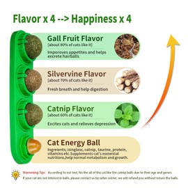 TOHDNC Catnip Ball for Cats Wall, 4 Pack Catnip Toys, Edible Kitty Toys, Extra Cat Energy Ball for Cats Lick, Healthy Kitten Teeth Cleaning Dental Chew Toys