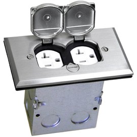 ENERLITES Nickel Plated Brass Flip Lid Cover Floor Box Kit includes 20A Tamper-Weather Resistant Duplex Receptacle Outlet, 1- Gang Junction Box, Watertight Gaskets, UL Listed, 975507-S