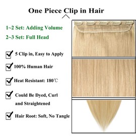 12 inch Clip in Hair Extension Human Hair One Piece #613 Bleach Blonde (40g)