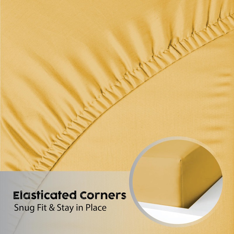 Ev Dekor Double Fitted Sheet Ochre | Yellow - Deep