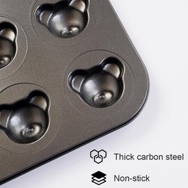 Elesinsoz - Paquete de 2 moldes para magdalenas en forma de oso, 6 cavidades antiadherentes, molde para tartas de madeleine, mini magdalenas para decoración comestible para tartas de oso para ducha,