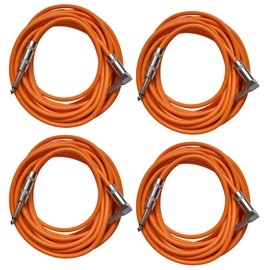 Seismic Audio - SAGC20R-Orange-4Pack - 4 Pack of Orange 20 Foot Right Angle to Straight Guitar Cables - 20' Orange Guitar or Instrument Cables