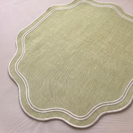 Breling 6 Pcs Cotton Placemats Cotton, Scalloped Edge Sage Green