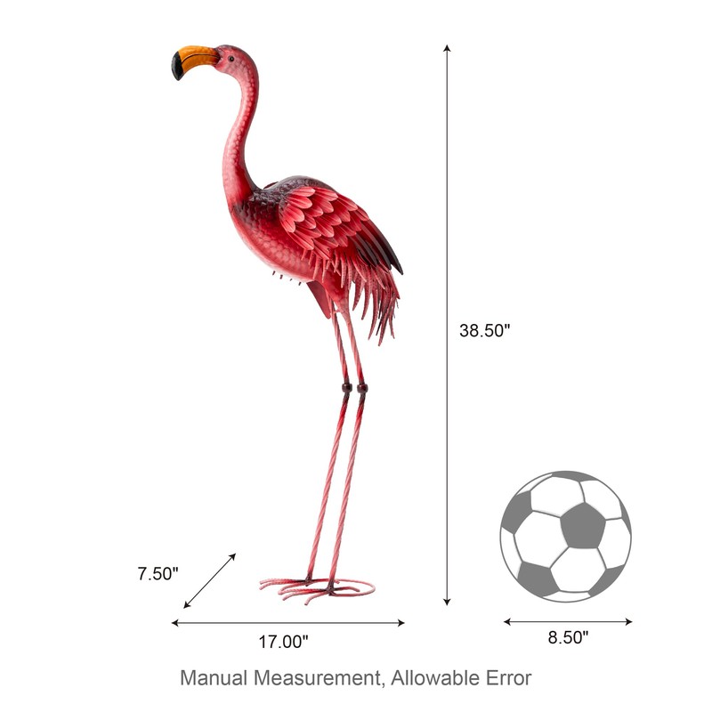 Glitzhome Metal Standing Flamingo Garden Statue with Stakes Outdoor Decorative