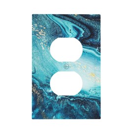 Abstract Blue Marble Fake Stone Texture Liquid Paint Gold 1 Gang Outlet Plate Covers Decorative Single Duplex Light Switch Cover Electrical Wall Plate Receptacle Switchplate Decorate Plug Cover