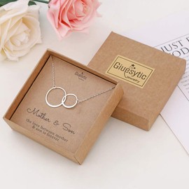 Mother Son Necklace Sterling Silver Two Interlocking Infinity Circles Mothers Day Gifts for Mom from Son Mother's Birthday Gifts Jewelry for Women Christmas Gifts for Mom from Son