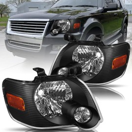 BRYGHT Headlight Assembly Fit for 2006 to 2010 Ford Explorer Driver and Passenger Side (Black Housing with Amber Reflector)