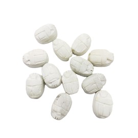 Egyptian Scarab Beads Set of 12 Medium - Vertical Drilled - White Hand-Carved Soapstone - Ancient Egypt Hieroglyphs - Made in Egypt