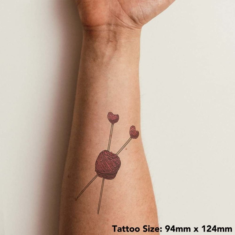 'Knitting Needles & Thread' Temporary Tattoo - Water Resistant, Skin-Safe,