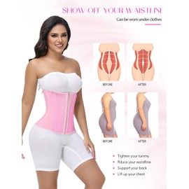 SHAPSHE Waist Trainer for Women Tummy Control Workout Waist Cincher Corset Shapewear Postpartum Body Shaper Faja with Zipper Hook Pink