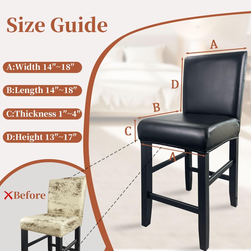 KIDOACOW PU Leather Bar Stool Covers Set of 6, Waterproof