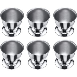 ACTIUSIS Stainless Steel Egg Cups with Base, Stackable, Set of 6 Egg Holder Trays, Silver