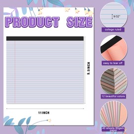 Lincia 12 Pads 11" x 9.5" Legal Pads College Ruled Notepad Landscape Pads of Paper Colored Lined Paper Pads 40 Sheets/Pad 80 GSM Assorted Colors Pastel Writing Pads for School Office (Cute Color)