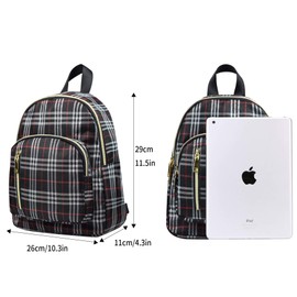 YANAIER Women Mini Backpack Purse Waterproof Nylon Anti-Theft Lightweight School Bags Casual Backpack for Ladies Girls Black Plaid