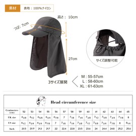 TOP-EX Large Size Cap, Sun Hat, UV Protection, UV Protection, Removable Neck Cover, Sports Hat, Unisex, Outdoor Baseball Cap, Spring, Summer, Autumn, Lightweight, Foldable, Mesh, Breathable, gray