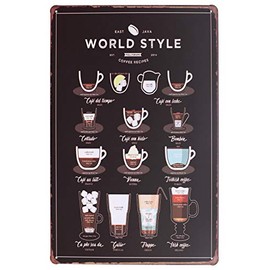 SUMIK World Style Coffee Recipes Vintage Poster Metal Tin Sign