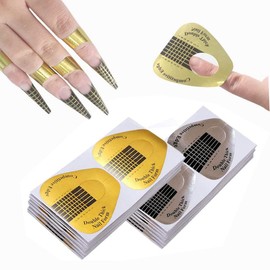 VNC VNC 200Pcs Long Nail Forms Extension Set 100 Pcs Gold + 100 Pcs Silver Nail form guide stickers Thick Nail Art Tips Extension Forms Durable Acrylic Nail Paper Forms Numbers Marked Nail Former Stickers