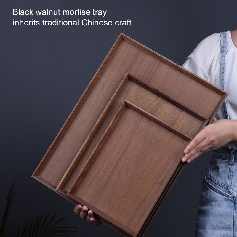 Walnut Wooden Tray Rectangle Serving Tray Tenon Structure Chinese For