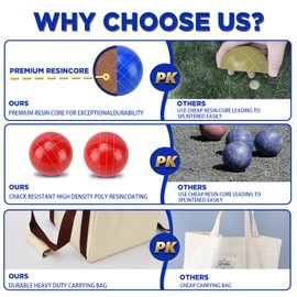 HOOTO Bocce Ball Set, 100mm Bocce Ball Game Set Include 8 Resin Multicolor Bocce Balls,1 Pallino, Measuring Rope and Carrying Bag for Family Backyard Lawn Yard Beach Bocci Games