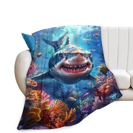 Funny Shark Blanket Ocean Throw Blanket Shark Gifts and Decor Shark Blanket for Girls Women Men Boys Soft Warm Cozy Fleece Blanket for Couch Sofa ​Bed 50"x40"