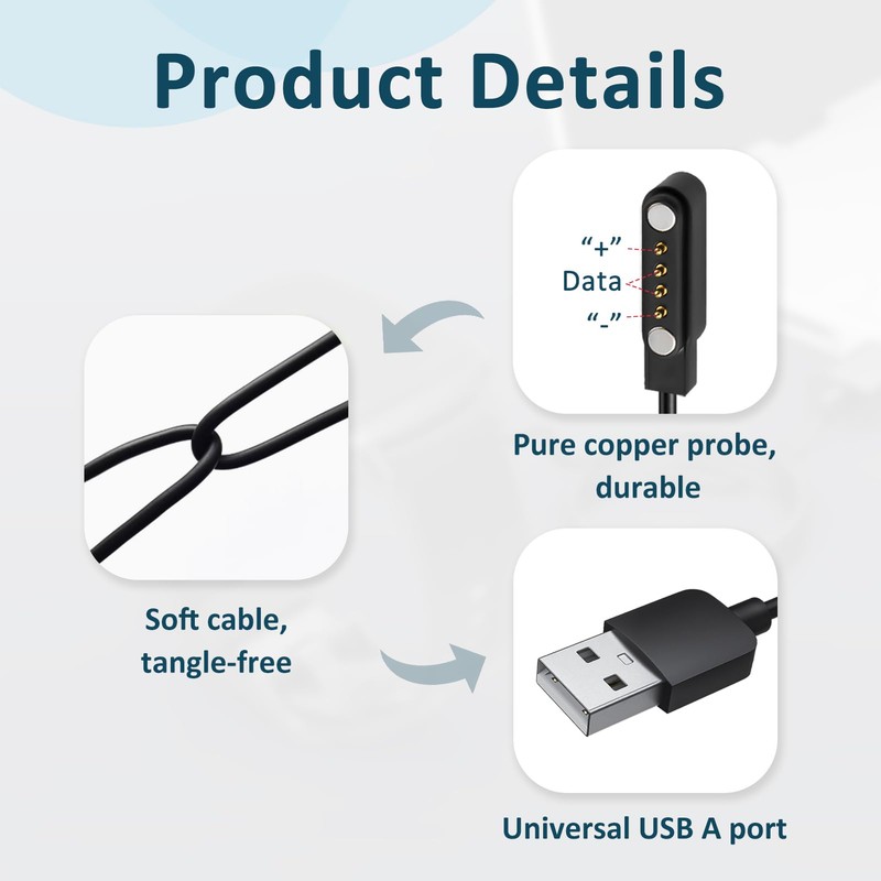 Universal Smartwatch Charging Cable, 7.62 mm 4-Pin Charging Cable for