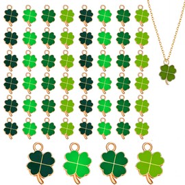 Skyzone 48 Pieces Four Leaf Pendant, Alloy Enamel Flower Charm, Lucky Charm Four Leaf Clover Metal Necklace Accessories For DIY Necklace Bracelet Earrings Jewelry Making
