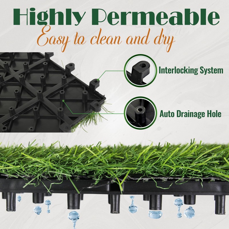 CraftVie Pack 9, Artificial Grass Tiles Outdoor 12"x12", Turf Tiles