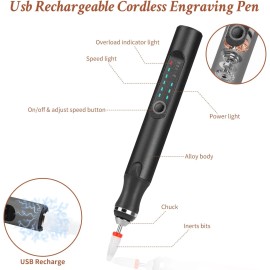 Kaibced Engraving Pen with 37 Bits USB Rechargeable Cordless Rotary Tool for Jewelry Woo