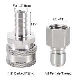 MRbrew Quick Disconnect Set, 304 Stainless Steel 1/2 FPT Male Thread Disconnect 1/2'' Barb Female Brewing Connector Kit Quick Disconnect for Ball Valve & Wort Beer Pumps & Wort Chiller Hose Fitting
