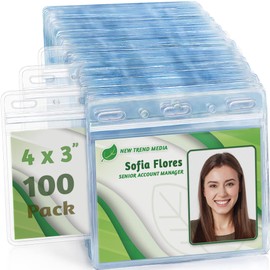 EcoEarth - Horizontal Card Protector w/Soft Edge - Sealable 4x3 Inch, Clear, 100 Pack - Waterproof ID Badge Holder - Plastic Name Tag Holder Bulk