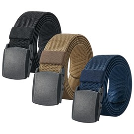 egniFurn 3-Pack Men's Military Tactical Belts – Nylon Webbing Canvas with Plastic Buckles, Adjustable 27-46" Waist, Black, Khaki, Navy Blue