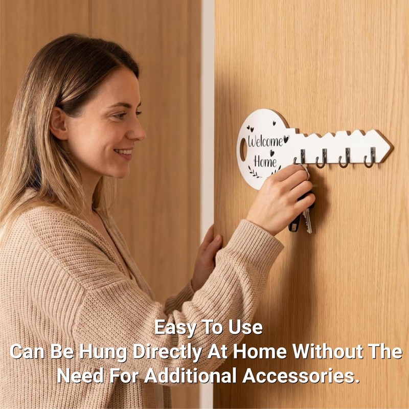 Yoowan Key Holder for Wall,4 Hook Welcome Home Wooden Key