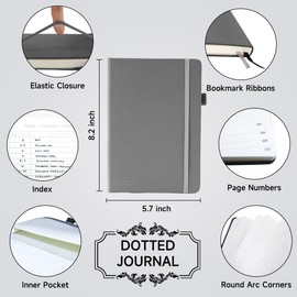 feela Dotted Journal Kit, Dot Grid Journal Hardcover Planner Notebook Set For Beginners Women Girls Note Taking with Journaling Supplies Stencils Stickers Pens Accessories, A5, 224 Pages, Gray