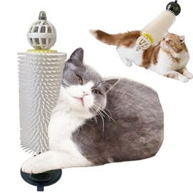 Rotating Self-Grooming Cat Brush with Catnip and Bell, 2-IN-1 Interactive Cat Toy and Wall Scratcher Brush for Self Play, Wall Mounted Cat Scratcher for Cat Self Grooming, Cat Combs for Cat Massager
