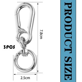 3 Stück Silber Karabinerhaken Mit Drehgelenk,Drehbare Karabinerhaken,Schlüsselanhänger Karabiner,Abnehmbare Karabinerverschluss,Carabiner,für DIY Handtasche Keychain,Geldbeutel,Charms,Rucksack,Basteln
