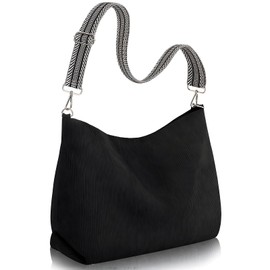 Auliuse Corduroy Tote Bag for Women Women's Corduroy Tote Bag Corduroy with Zipper Adjustable Shoulder Strap and Pockets for Work School Shopping Travel (Black)