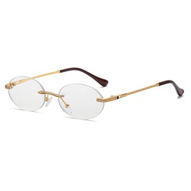 TOSGMLOUS Retro Oval Sunglasses Rimless Small Round Glasses Frameless UV400 Men Women Fashion Shades (Clear)