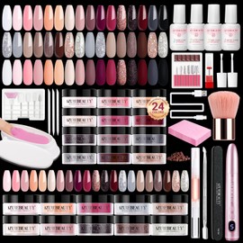 AZUREBEAUTY Dip Powder Nail Kit with Electric Nail Drill, 24 Colors Nude Pink Glitter Nail Powder Starter Kit with Dip Liquids Base Top Coat Activator Portable Manicure French Nail Art Essential Set