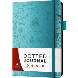 Clever Fox Dotted Journal 2.0 – Compact Planning and Sketching Dot Grid Notebook 120 GSM Thick, No-Bleed Paper – Planner with Pen Loop, Pocket, Ribbons, Stickers A5 - Aquamarine