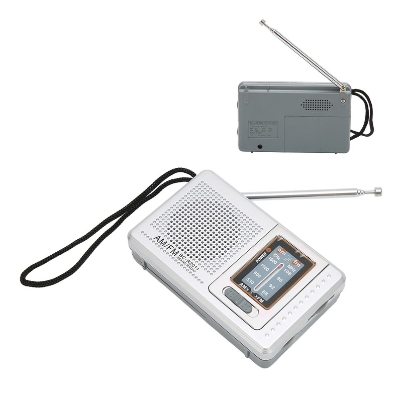 Portable Pocket Radio AM/FM Classic Elegant Design Silver Grey Battery