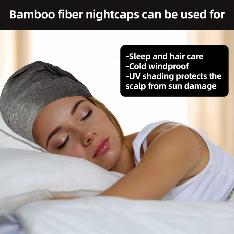 NIYATA 2 Pcs Sleep Cap Black Grey Mulberry Silk Bonnet